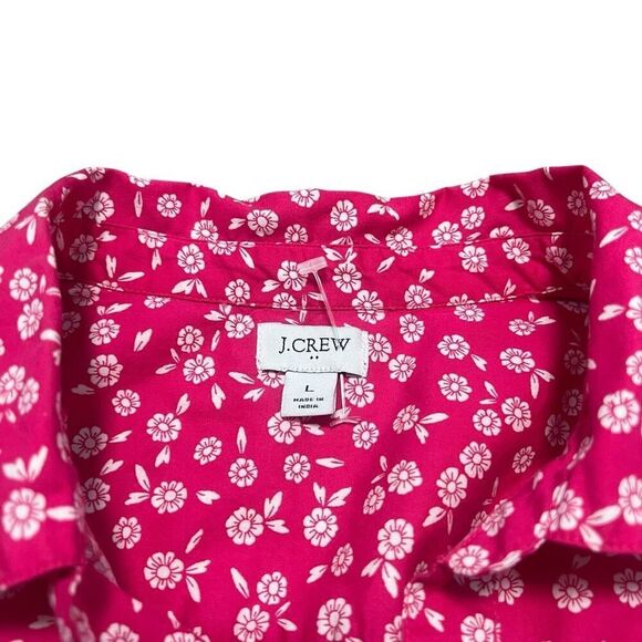 J CREW Printed Pink Fuchsia Ivory Poplin Popover Too Size L - Picture 5 of 9